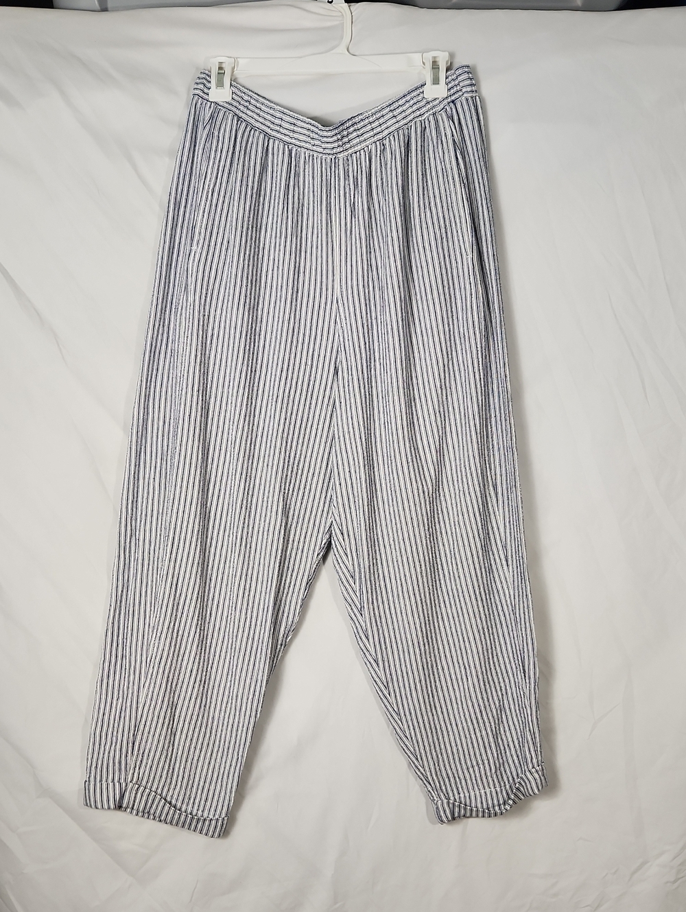 Max Studio Striped Linen Blend Pull On Casual Ankle Pants
